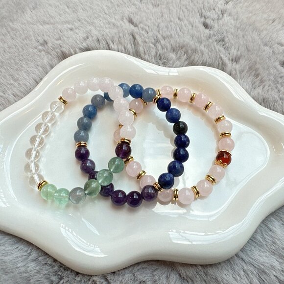 New Set of 3 Natural Semi-Precious Stones Bracelets - Picture 2 of 8